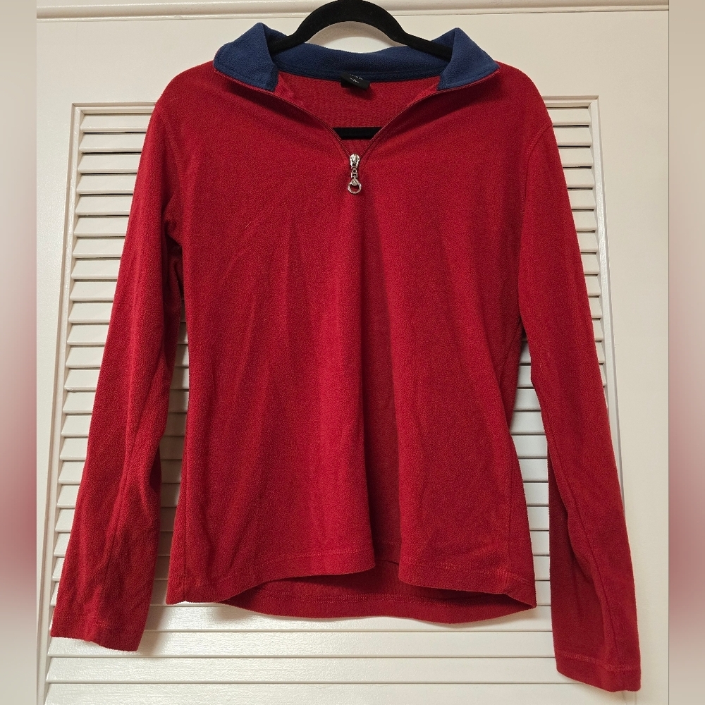 RAE - Red & Navy Pullover Quarter-Zip Fleece Long-Sleeve Sweater